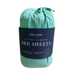 Cozy House Collection Luxury Bamboo 5PC Sheet Set Split King Turquoise